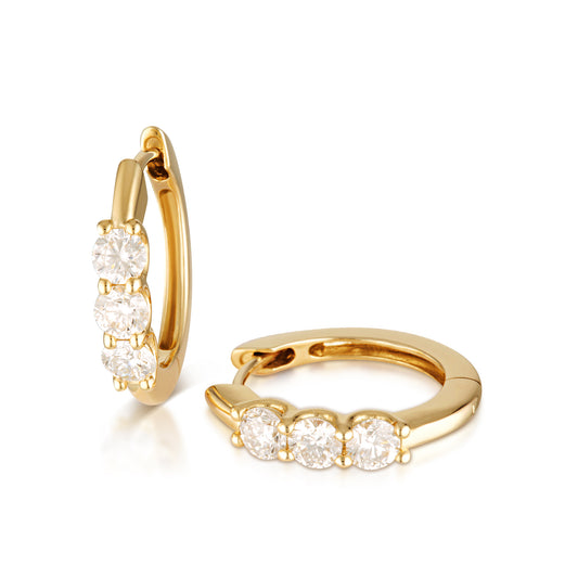 Lab Grown Diamond 3 Stone Huggies – Yellow Gold