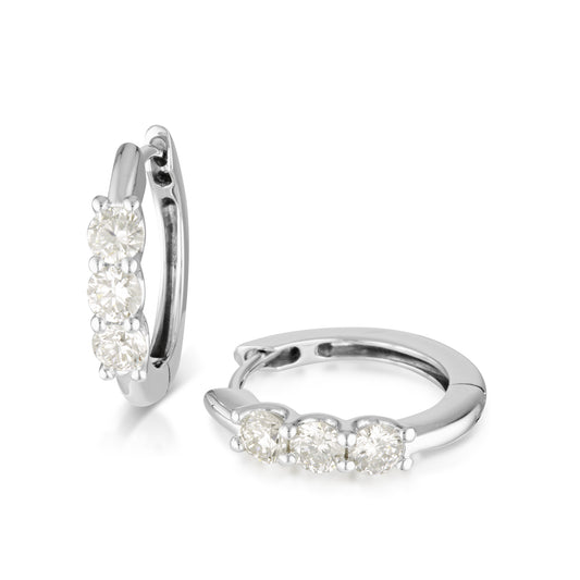 Lab Grown Diamond 3 Stone Huggies – White Gold